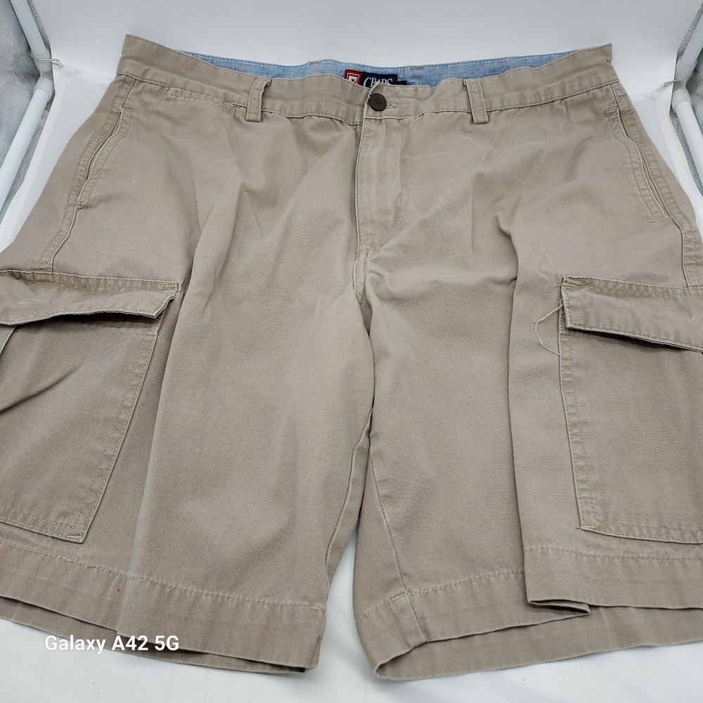 Chaps Mens Tan Khaki Cargo Shorts 100% Cotton Chino Size 38